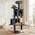 58.5inch Large Cat Tree Tower Condo for Indoor Cats, Soft Plush Multi-Level Climbing Tree Cat House with Cat Cave, Scratching Post, More Entrance/Exit, Sisal Rope, Deep Grey