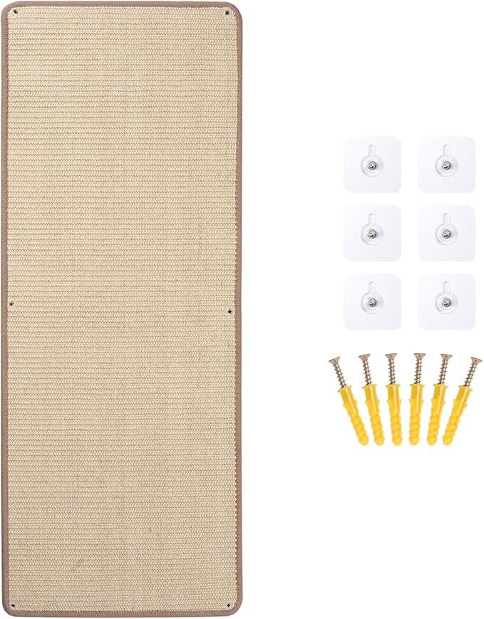 Natural Sisal Cat Scratching Mats 1 Pack, Cat Scratch Furniture Protector,Wall Mounted Wall Climbing Carpet, Horizontal Cat Scratcher Rugs for Furniture Protection, 39.3" Lx15.7 W, Sisal Color