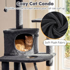 Tangkula Corner Cat Tree, Multi-Level Cat Tower with Top Perches & Cozy Condo, Natural Sisal Scratching Posts & Climbing Ladder, Playful Cat Hole & Hanging Balls, Climbing Play Center (Dark Gray)