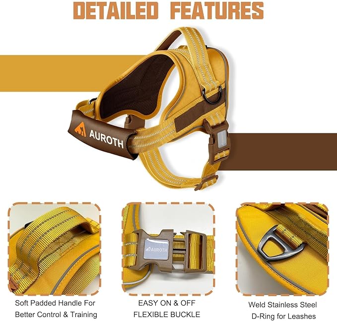 AUROTH Dog Harness and Leash Set, Soft Padded Service Dog Vest with 5.25FT Dog Leash, No Choke, Easy On Pet Vest, Adjustable Reflective No Pull Dog Harness for Large Dogs, Easy Walking and Training