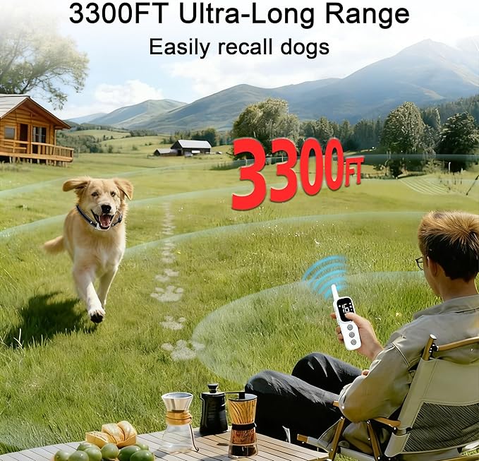 Dog Shock Collar - 3300 FT Remote Dog Training Collar, IP7 Waterproof, 4 Training Modes Lighting,Beep,Vibration,Safe Shock, Dual Channel E-Collar with Safety Lock for All Breeds (10-150 lbs)