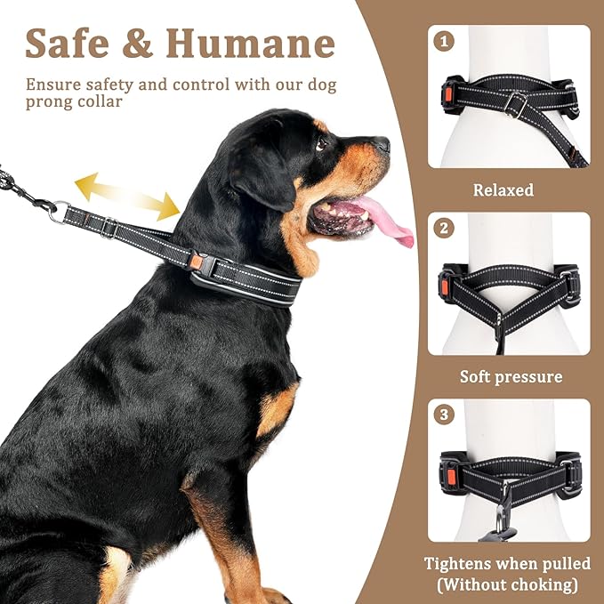 Mayerzon Martingale No Pull Dog Collar, Reflective Walking Collar for Large Medium Dogs Pitbull Belgian Malinois Doberman That Pull, Anti Pull Dog Collar with Buckle for Training Hunting
