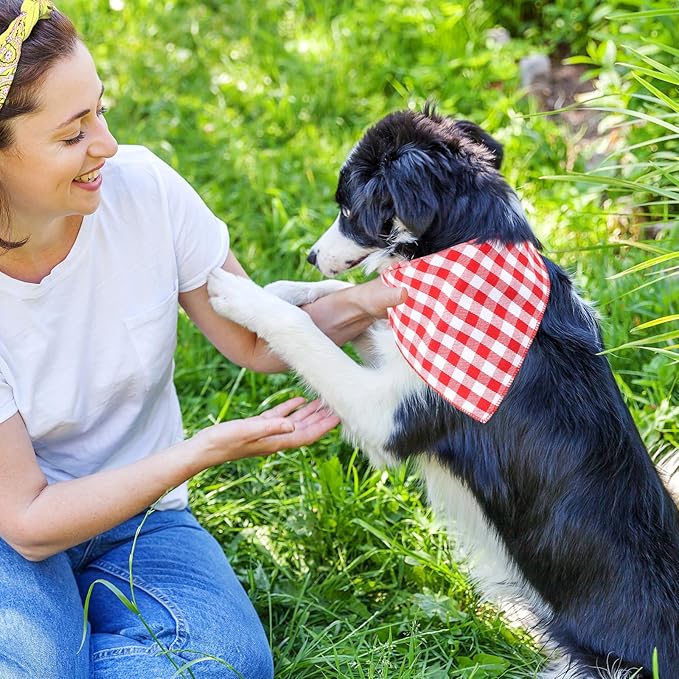 Segarty 10 Pack Dog Bandanas Triangle, 22.8"x15.7" Washable Plaid Bibs Accessories Bulk for Small Medium Dogs Cats Large Puppy, Adjustable Pet Scarf Reversible Boy Pets Birthday Kerchief