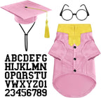 5 Pcs Dog Graduation Costume Set Include 2026 Pet Graduation Gown with Stole Puppy Grad Cap Lensless Glasses DIY Letter Stickers for Dogs Cats Holiday Costume Accessory(Pink Yellow,S)