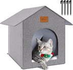 Outdoor Cat House Feral Cat Shelter,Outside Waterproof Cat House for Outdoor/Indoor Cats, Insulated Cat Bed for All Seasons with Cozy Cushion Easy to Assemble (Grey, Floor Spike Style)