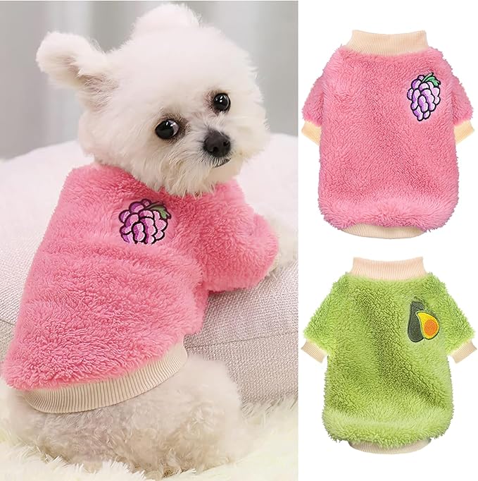2 Pieces Dog Sweater Dog Clothes for Small Dogs Winter Warm Puppy Coat Fleece Cute Style Thick Pet Clothing (Medium)
