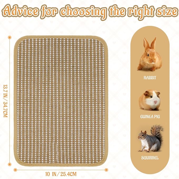 Rabbit Scratching Pad, Sisal Scratching Pad for Bunny, Guinea Pig, Cat. Resting Mats for Cages, Forage Grass Mat Indoor Essentials Accessories (2PCS)