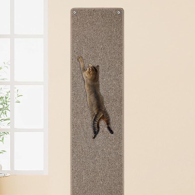 FHTONGE 71x15.8 Thickened Cat Wall Climbing Carpet with 16 Fixed Nails, Extra Large Tall Cat Scratch Pad for Wall, Wall Mounted Climbing Cat Scratcher for Furniture Couch Sofa Protector(Choc Brown)