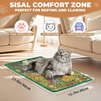 Sisal Cat Scratcher Mat, Cat Wall Scratcher for Indoor Cats, 23.6x15.7 Inch Cat Scratch Pad with Hook & Loop, Wall Mounted Cat Scratching Post to Protect Couch and Carpet（Flower Garden）