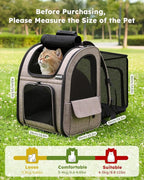 Pecute Cat Backpack Carrier Expandable, Pet Backpack for Cats & Small Dogs Up to 11lbs, with 4-Side Breathable Mesh, Multi-Entry & Lockable Zippers for Travel, Hiking, Camping - Hands Free, Khaki