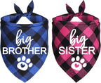 Big Brother Big Sister Dog Bandana, Plaid Pregnancy Announcement Dog Bandanas for Dogs (Blue and Pink, Big Brother and Big Sister)