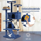 Cat Trees Towers for Large Cats, Cat Houses & Condos with Scratching Posts, Cat Bed Cave, Climbing Ladder, Pompoms, 54", Navy Blue