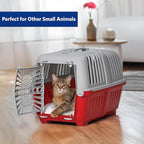 MidWest Homes for Pets Spree Travel Carrier - Hard-Sided Dog & Cat Carrier, Small Pet Travel Crate with Handle, Ventilated Design, Durable Plastic Door, Easy Assembly, 19-Inch, Red