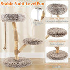 PETSITE 35.5-inch Wood Cat Tree, Multi-Level Real Pear Wood Modern Cat Tower with Jute Scratching Posts, Jute Rope, Cozy Top Perch, Jumping Platform, Soft Long Plush Covered