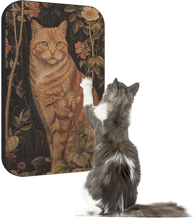 Art Cat Scratcher, Wall-Mountable Cat Scratching Board, Cat Wall Scratcher 16.7x11x1 Inch Cat Scratch Pad and Cat Scratchers for Indoor Cats Toy Furniture Protector(Orange cat)