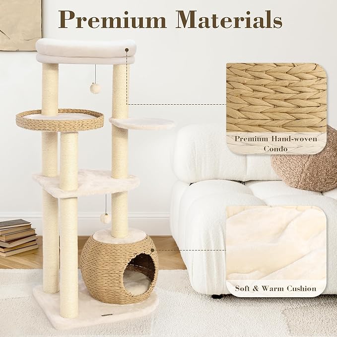 44.8in Gothic Cat Tree, Black Cat Condo Cats Tower with Coffin Bed & Sisal Scratching Posts, Scratching Ramp and Comfort Basket for Indoor Cats