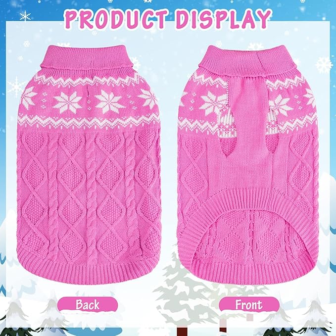 Warm Winter Pink Dog Sweater - Cold Weather Pet Clothes for Small Medium Large Dogs Indoor Outdoor, Soft Classic Knit Puppy Apparel Coat, Pink, XL