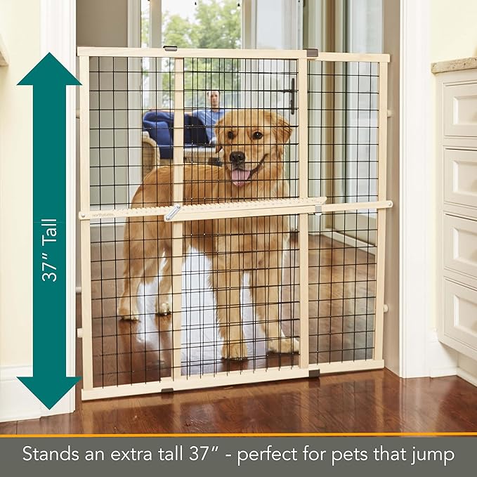 MYPET North States Extra Tall & Wide Wire Mesh Dog Gate: 29.5-48" Wide, 37" Tall, Natural Finish, Made in USA