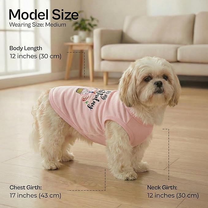 Parisian Pet Dog Shirt – 100% Cotton Shirts for Medium Dogs – Pink Sleeveless Puppy Clothes – Lightweight and Breathable Dog Birthday Shirt – Girl Dogs Clothes - Stretchy Pet T Shirts