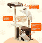 Cat Tree for Indoor Cats, 39.8-inch Cat Tower with 2 Plush Perches for Play & Rest, 1 Cozy Hideaway, Dangling Toy & Full Sisal Scratching Posts for Indoor Cats, Brown