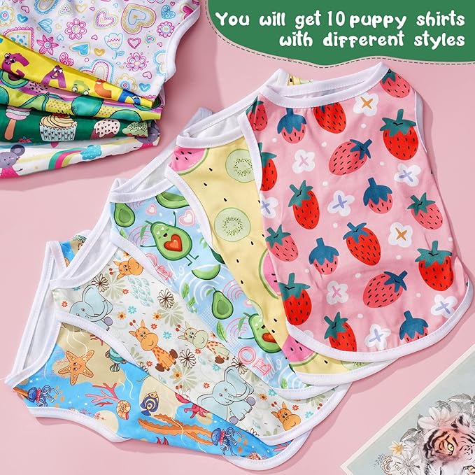 Saintrygo 10 Pcs Lovely Puppy Shirts Print Dog Clothes Breathable Summer Pet Cartoon Dog Shirt Clothes Sweatshirt for Puppy Cartoon Shirt Sweatshirt to Cat(Small)