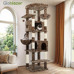 Globlazer Heavy Duty Cat Tree, 74inch Sturdy Cat Tower for Large Cats Adult, Big Cat Tree with 7 Sisal Scratching Posts, 2 Padded Cat Condos, 2 Hanging Baskets, Enlarged Top Perch, S74, Leopard Print