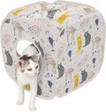 Kitty City Cat Print Pop-Up Cat Play Cube, Collapsible Indoor Cat Hideout with Peekaboo Openings, Lightweight Foldable Cat Cube for Play & Lounging, Pink