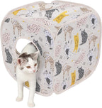 Kitty City Cat Print Pop-Up Cat Play Cube, Collapsible Indoor Cat Hideout with Peekaboo Openings, Lightweight Foldable Cat Cube for Play & Lounging, Pink