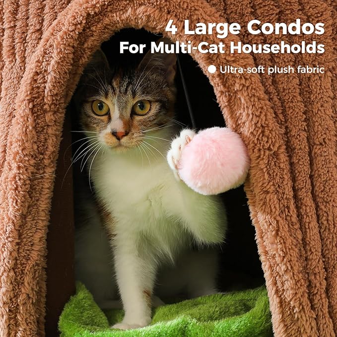 Forest Cat Tree with Flower Condos, Cute Tall Cat Tower with Scratching Posts & Padded Perch, Multi-Level Kitty Activity Center for Indoor Cats, Indoor Jungle Gym Furniture