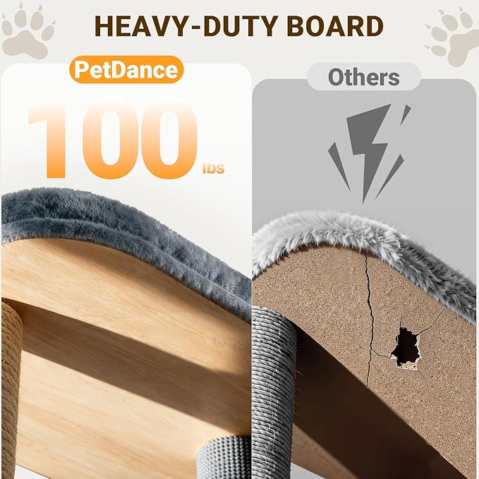 【Tank-Sturdy Tower】 PetDance Heavy Duty Cat Tree for Cats Fits Kittens to XL Maine Coons, Cat Tower with Scratching Posts, Cat Climber with 3 Spacious Hideaway, Light Gray