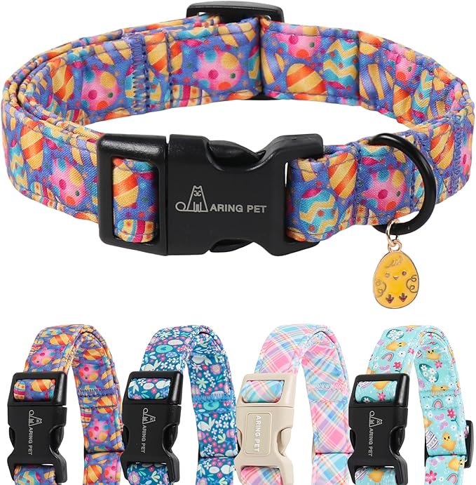 ARING PET Easter Dog Collar, Cute Purple Easter Eggs Boy Girl Doggy Collars with Quick Release Buckle for Puppy Small Medium Large Dogs-L
