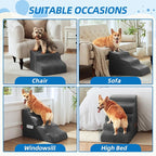 Dog Stairs 3-Step for Small Dogs and Cats to Get on Bed and Furniture/Windows, Pets Can Climb, Sit, or Perch to Look Out Windows, Extra Wide Dog Steps, Non-Slip Waterproof Fabric Cover, Grey（15.7" H）