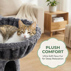 74" Heavy Duty Cat Tree for Indoor Cats, Sturdy Cat Tower for Large Cats Adult, Big Cat Tree with 6 Sisal Scratching Posts, 2 Big Condos, 2 Dual-Ear Hanging Baskets, Enlarged Top Perch, Dark Grey