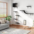 5 Pcs Wall-Mounted Climber Set, Wood Indoor with Shelves and Perches, Ladder, Condo House, Scratching Board and Tree, Wall Shelves Furniture for Cats (Black)