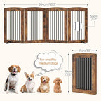 HOOBRO Indoor Dog Gate with Support Feet, 31.5 Inch 4 Panels, Freestanding Pet Gate for Doorway, Stairs, Folding Dog Fence, 360° Hinge for Easy Access, Sturdy Iron Pipe, Rustic Brown BF64PP03