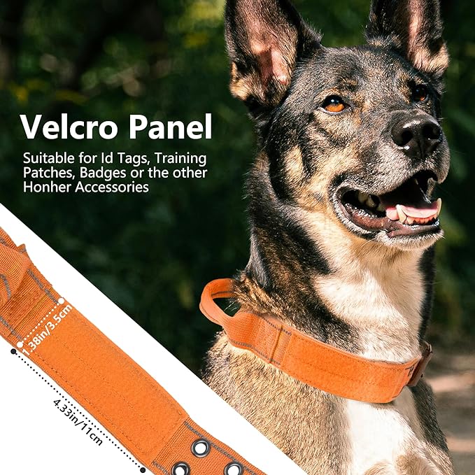 Tactical Dog Collar with Control Handle, Military Adjustable Pet Collar Reflective Heavy Metal Buckle Dog Collar, Soft Nylon Training Collar for Medium Large Dogs (Orange, X-Large)