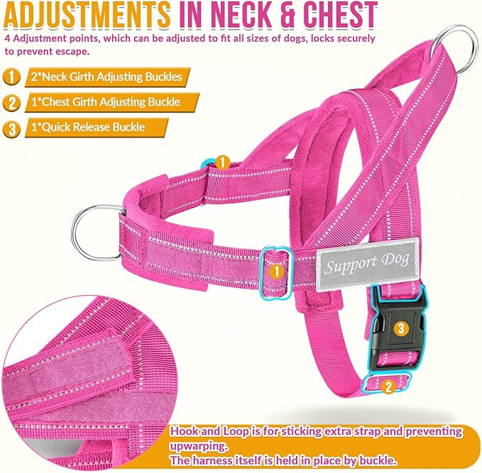 Lukovee No Pull Dog Harness & Leash Set - Heavy Duty Dog Vest Harness with Soft Padded for Medium Large Dogs, Adjustable Reflective Tactical Pet Harness for Easy Walk and Training (XL, FU)
