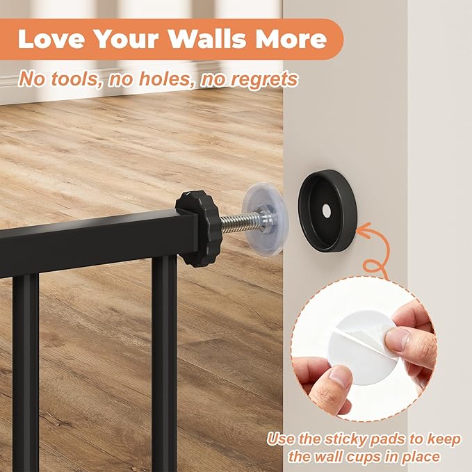 29"-40" Baby Gate for Stairs, Auto Close Stroller Friendly Dog Gate Indoor for Doorways, Pressure Mounted Baby Gate, Easy Walk Through Gate for Children & Pets, Black