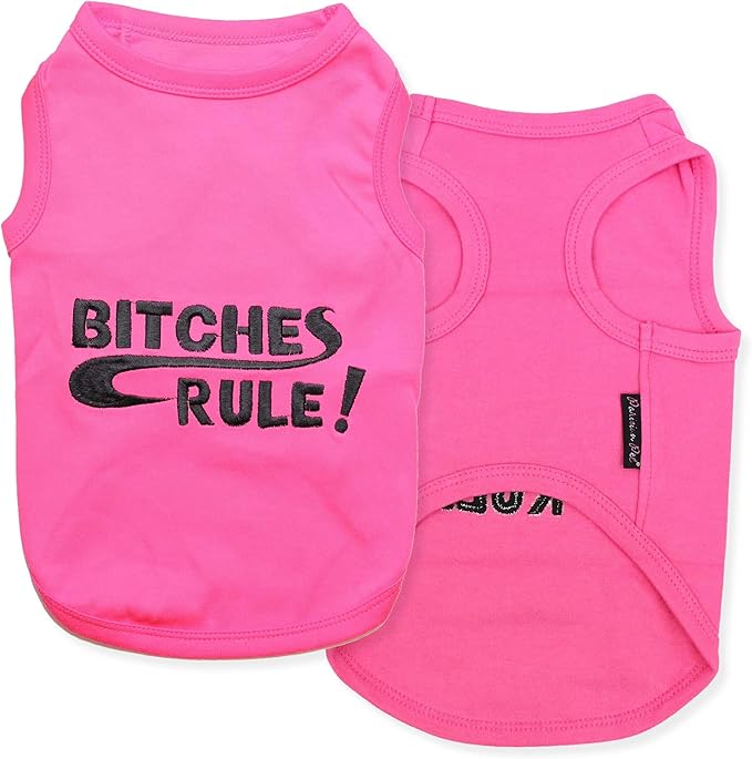 Parisian Pet Dog Shirt – 100% Cotton Shirts for Medium Dogs – Pink Sleeveless Puppy Clothes – Lightweight and Breathable Pet Apparel – Bitches Rule Girl Dog Clothes - Stretchy T Shirts for Dogs