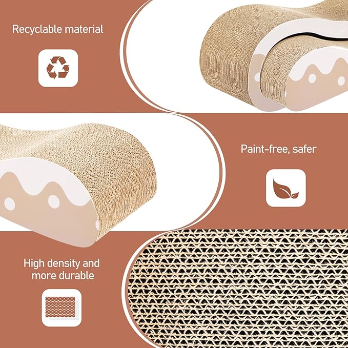 Simple Delxue 2 in 1 Cat Scratcher Cardboard Lounge Bed, Cat Scratching Post, Durable Board Pads Prevents Furniture Damage,Large,Wave