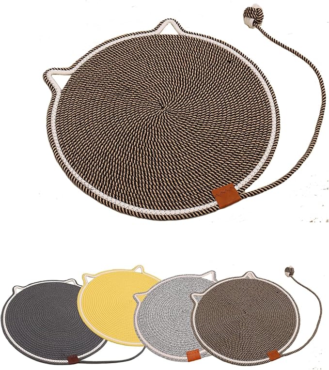 Cat Scratching Pad, Natural Cotton Rope Cat Scratch Mat, 16.9'' Round Wall & Floor Scratcher, Durable Furniture Protector for Couch, Carpet, Sofa, Eco-Friendly Cat Scratcher Pad（Brown）