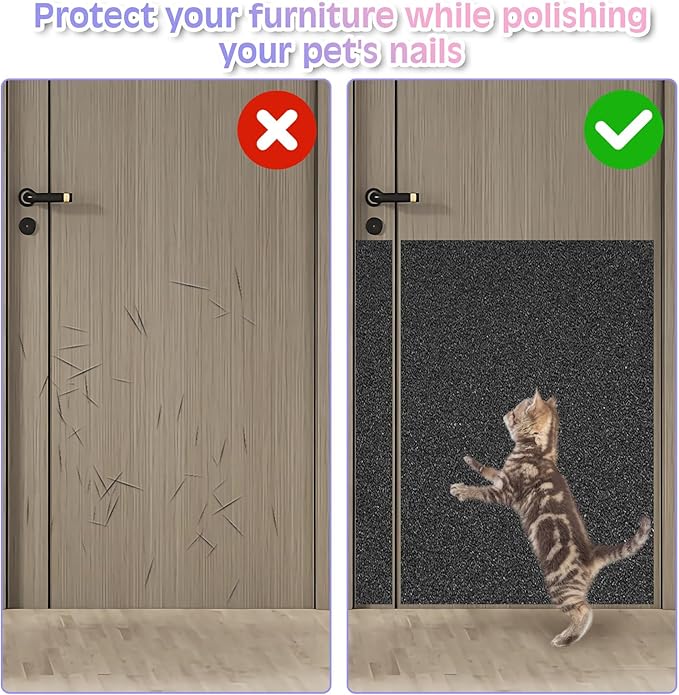 BNOSDM Self-Adhesive Dog Nail File Scratcher Emery Paper Cat Nail Scratch Board Replacement Sandpaper, Cuttable Pet Furniture Scratching Pad Protector for Door and Wall (17in*10ft, Black)