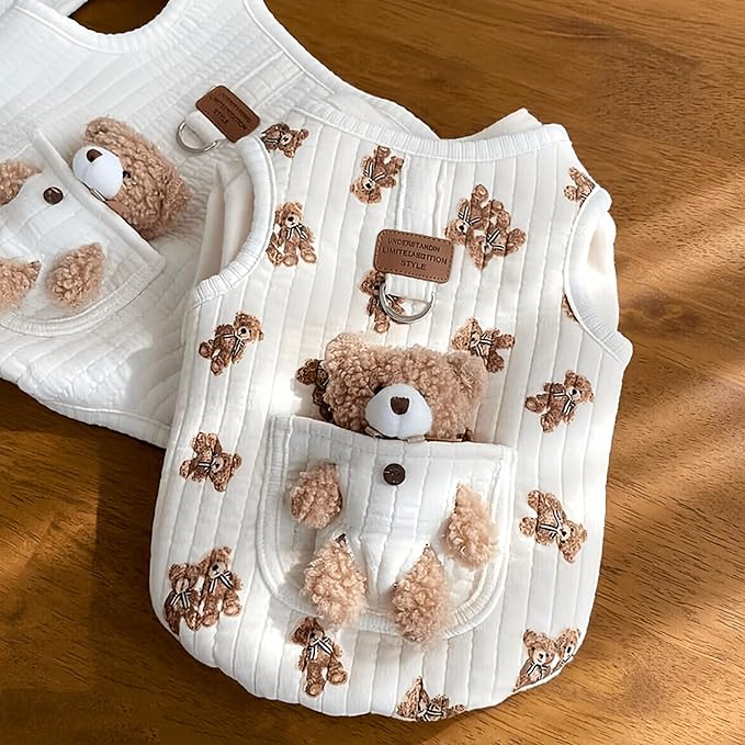 Cute Pet Apparel Plush Bear Pattern Cartoon Dog Clothes All Season Sleeveless Puppy Kitten Pullover Soft Skin-Friendly (White2, XL (11-20lbs))