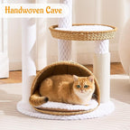 HITTITE Modern Cat Tree Tower with Scratching Post, 46 Inches Tall Cat Towers with Woven Cat Nests and Cave, Multi-Level Cat Tree With Removable Cushions and Massage Brush for Indoor Cats Large Adult.