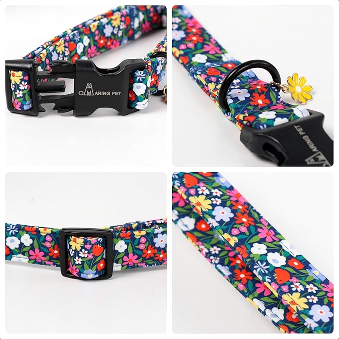 ARING PET Girl Dog Collar, Cute Spring Summer Floral Puppy Pet Collars for Small Medium Large Dogs-L