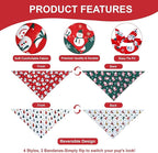 Christmas Dog Bandanas 2-Pack for Small to Medium Dogs - Reversible Santa & Reindeer Prints Scarf, Gift for Dog Lovers
