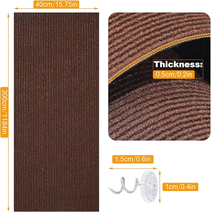 Large Cat Scratching Mat, 118"x15.8" Self-Adhesive Scratch Furniture Protector, Trimmable DIY Wall Climbing Carpet, Couch Protector, Scratching Pad Replacement (Brown, 118"x15.8")