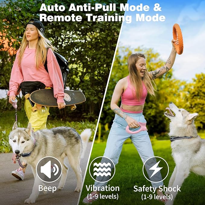 PaiPaitek No-Pull Dog Training Collar with Remote - Automatic Anti-Pull Sensor with 3 Training Modes (Beep/Vibration/Shock) for Effective Leash Training and Behavior Correction