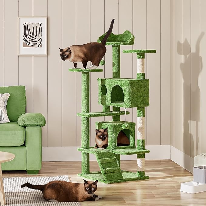 Yaheetech 54in Cat Tree, Cat Tower with Large Condo Sisal Scratching Posts and Dangling Balls, Pet Furniture for Kitten, Green