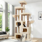 Globlazer 85 Inch Tall Cat Tree for Large Cats, Multi-Level Cat Tower for 4+ Cats with 3 Condos, 2 Hammocks & Sisal Posts, Heavy Duty Cat Tree Tower for Maine Coon, S85, Beige
